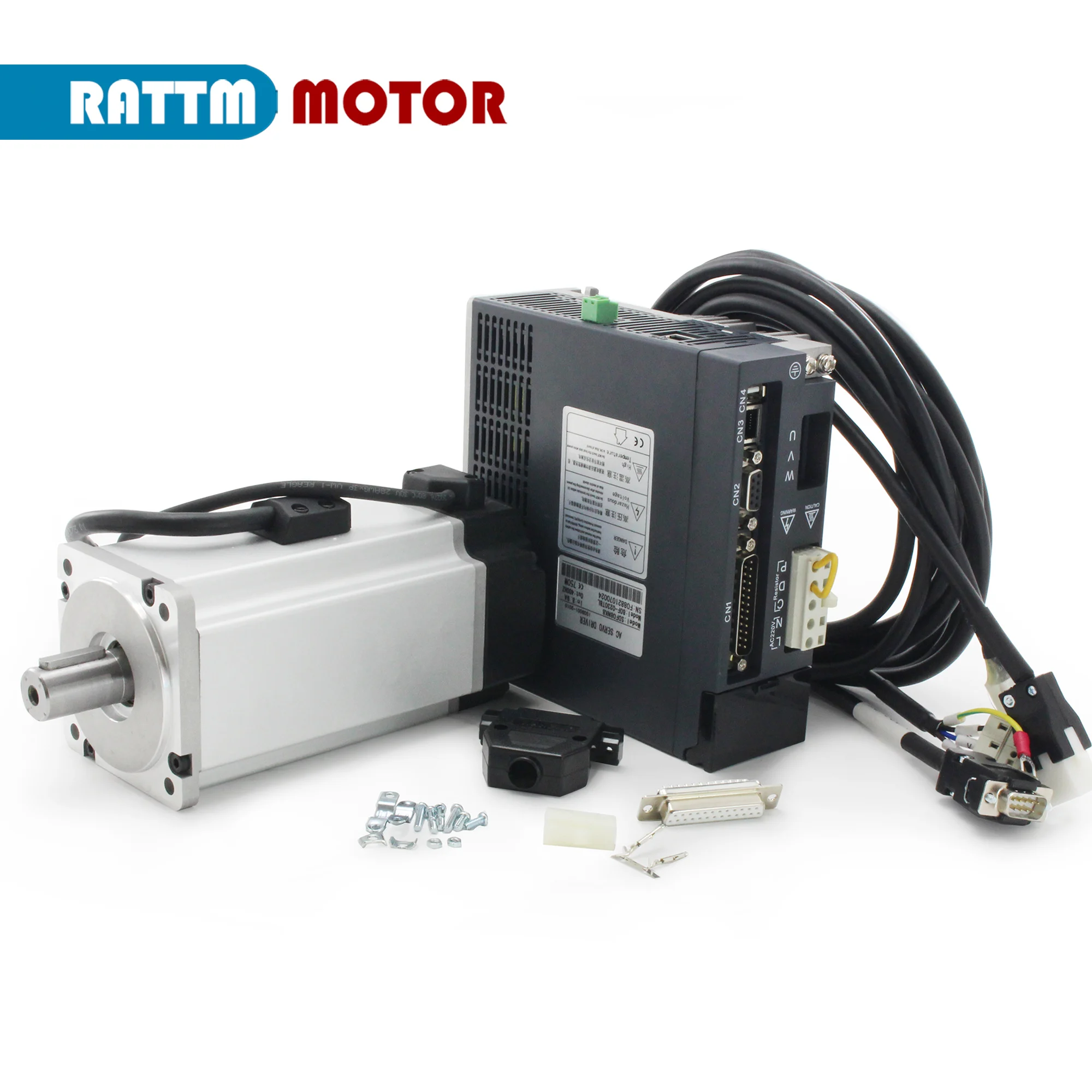 【EU Ship】CNC Servo Motor Kit 1.5KW AC Servo Motor Driver Kit 6N.m 2500rpm 220V w/ Encoder Cables with Brake