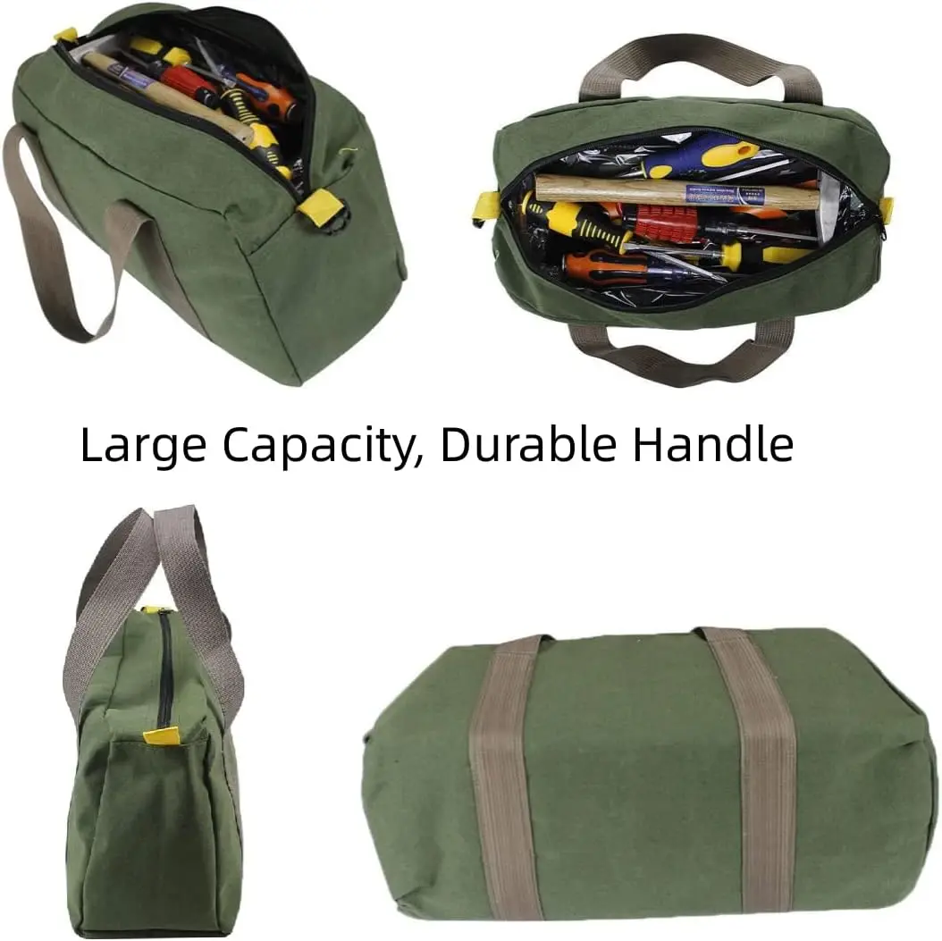 Wide Mouth Tool Bag, Canvas Tool Bag, Heavy Duty Tool Storage Bag, Large Capacity Tool Tote Bag for Electricians, Power