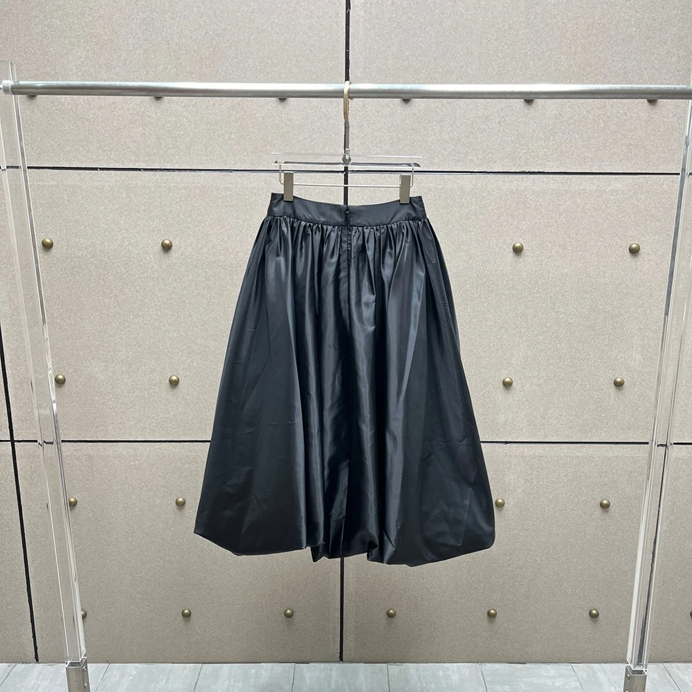 تنورة منتفخة نسائية مرنة عالية الخصر Y2K بسحاب خلفي تنورة على شكل حرف a للركاب وصلت حديثًا لخريف وشتاء 2025