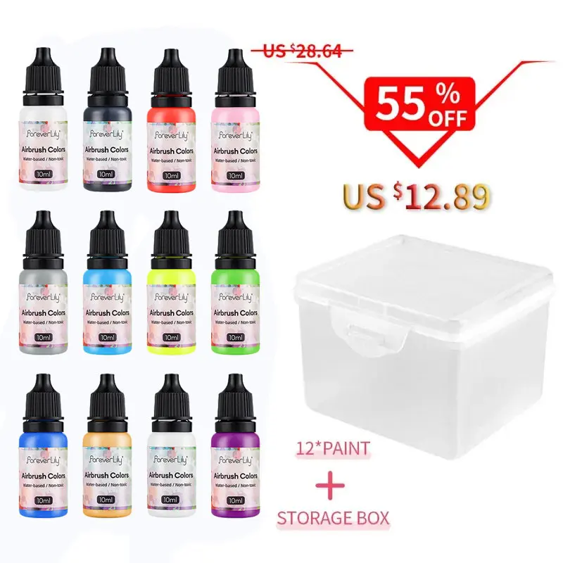 10ML  Acrylic Paint Ink Set 12PCS DIY Airbrush Nail Art Inks Airbrush Pigment for Spray Art Nail Stencils Painting Nail Art Tool