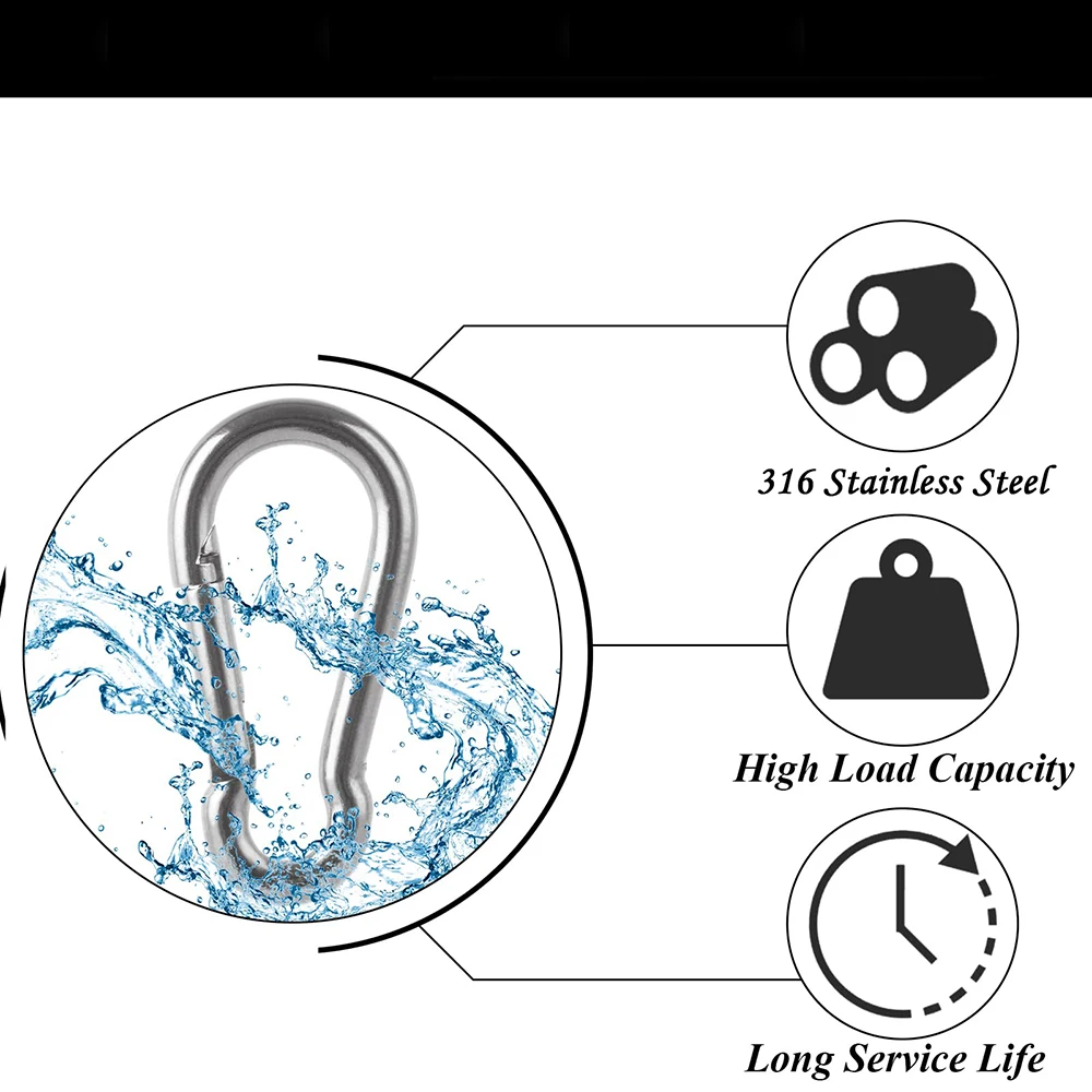 316 스테인리스 스틸 스프링 스냅 카라비너 클립 M4-M12 퀵 링크 잠금 링 스프링 스냅 훅 캠핑 하이킹 등산 클립