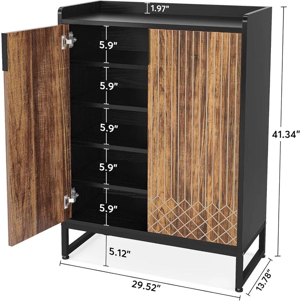 Shoe Cabinet with Doors, 5 Tiers Shoes Storage Cabinet for Entryway, 25 Pairs Wooden Shoes Cabinets, Modern Shoe Organi