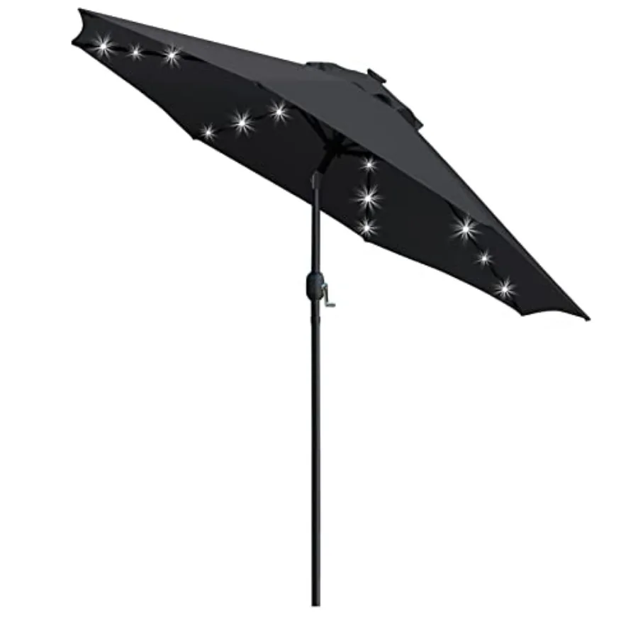 

9' Solar LED Lighted Patio Umbrella with 8 Ribs/Tilt Adjustment and Crank Lift System Black