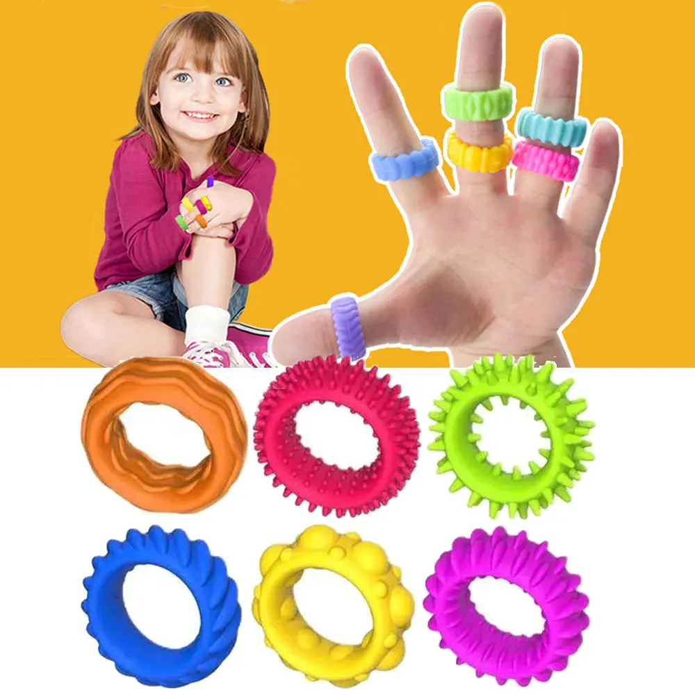 Juego de anillos sensoriales para adolescentes y adultos, masajeador reductor de estrés, alivio del estrés, juguetes inquietos, anillos de acupresión, sensoriales puntiagudos, 12 Uds.