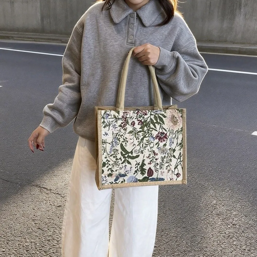 

Large Capacity Ethnic Style Handbag Canvas Flower Floral Pattern Shoulder Bag Shoulder Bags Tote Bag Geometric Cloth Bag