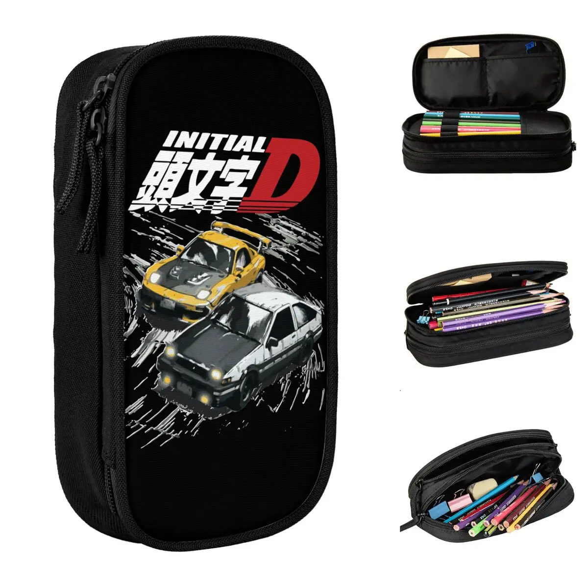 Astuccio per matite da corsa con iniziale D Mountain Drift astuccio per matite Anime per studenti grande borsa portaoggetti cancelleria regalo per