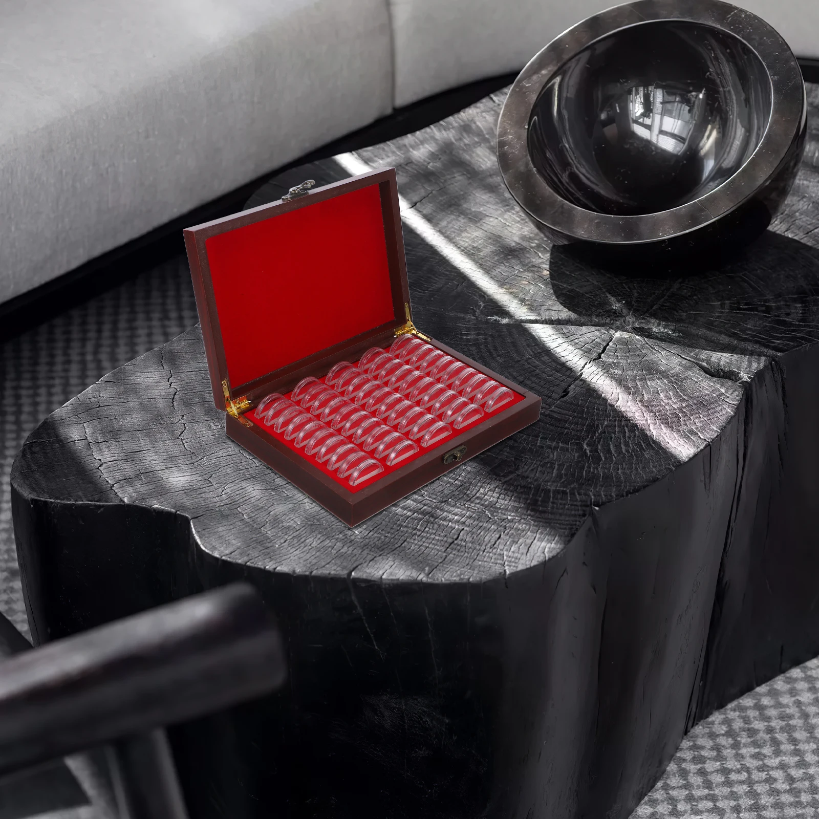 Wooden Box Collection Case Coins Storage Organizer Portable Coin Holder Buckle Wood Coin Container Commemorative Silver