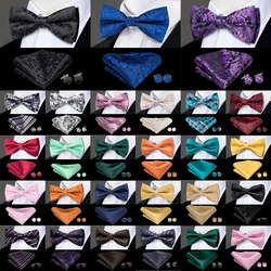 Hi-Tie Pre-tied Mens Bowtie Hanky Cufflinks Set Bow Tie Cravat for Male Jacquard Solid Paisley Floral Men Wedding Business