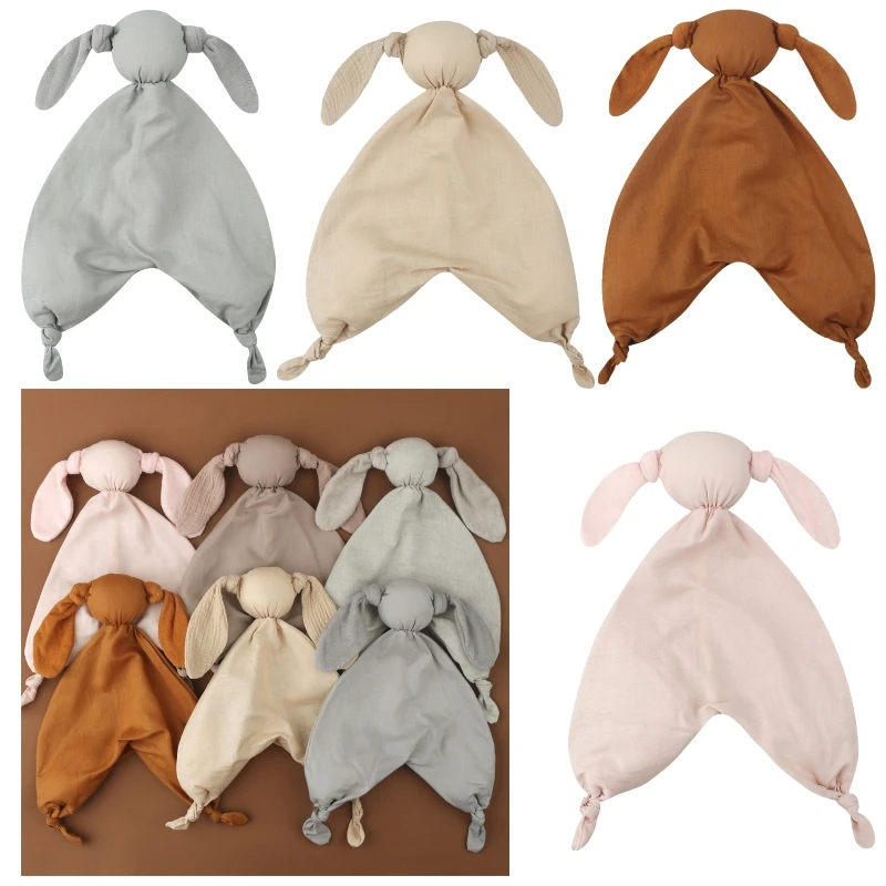 N80C 2022 Linen Cotton Newborn Baby Sleeping Cuddling Dolls Kids Bunny Sleep Toy Soothe Appease Towel Bib for Xmas Gift