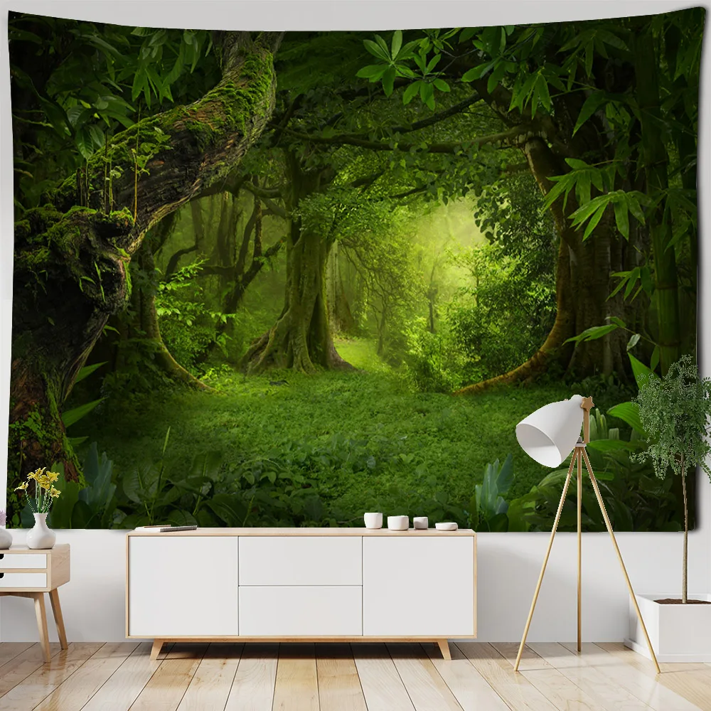 Forest tapestry, wall hanging, forest waterfall landscape, camping tent, mat, bed sheet, home wall art decoration, blanket