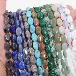 Natural Stone Flat Oval Beads 10x15mm Lapis Lazuli Crystal Quartz Amazonite Beads For Jewelry Making Bracelet DIY Necklace