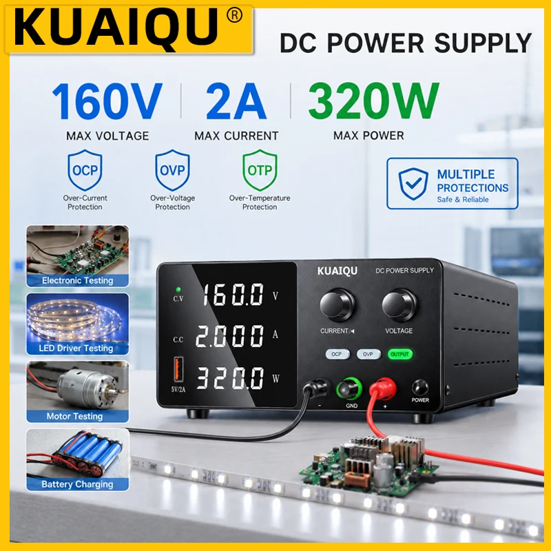 KUAIQU 160V 2A 320W Bench Power Supply OCP OVP Laboratory DC Source 30V/60V/10A/5A Adjustable Voltage Regulator For PLC Sensors