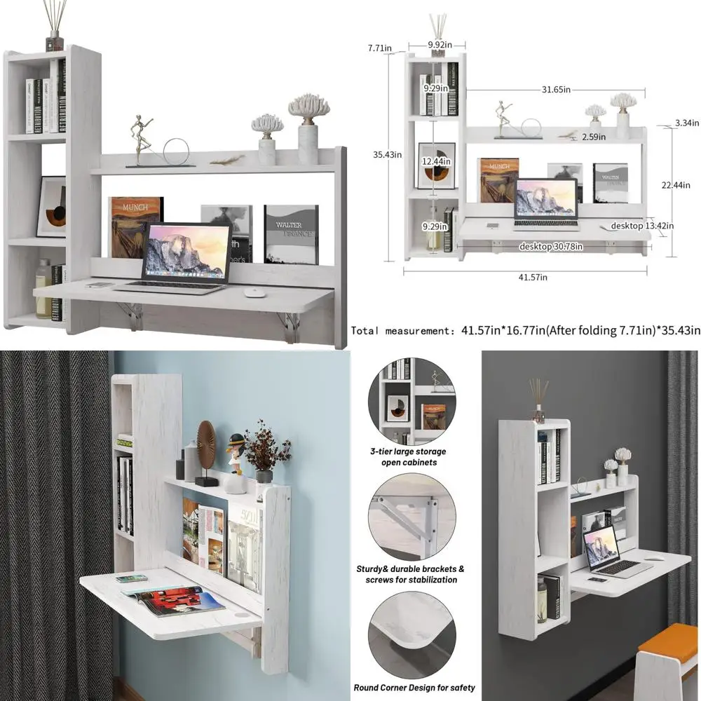 

Space-Saving 41 Foldable Laptop Desk with Storage, Wall-Mounted Workstation for Home Office