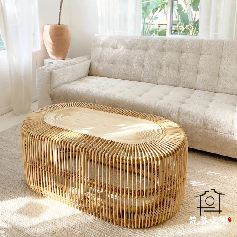 Yy Natural Real Cane Tea Table Rectangular Japanese round Tea Table Small Apartment