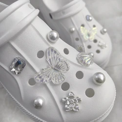 1 set 14pcs Transparent White Pearl Diamond Flower Shoes Decoration Charms Suitable For CROCS Clogs