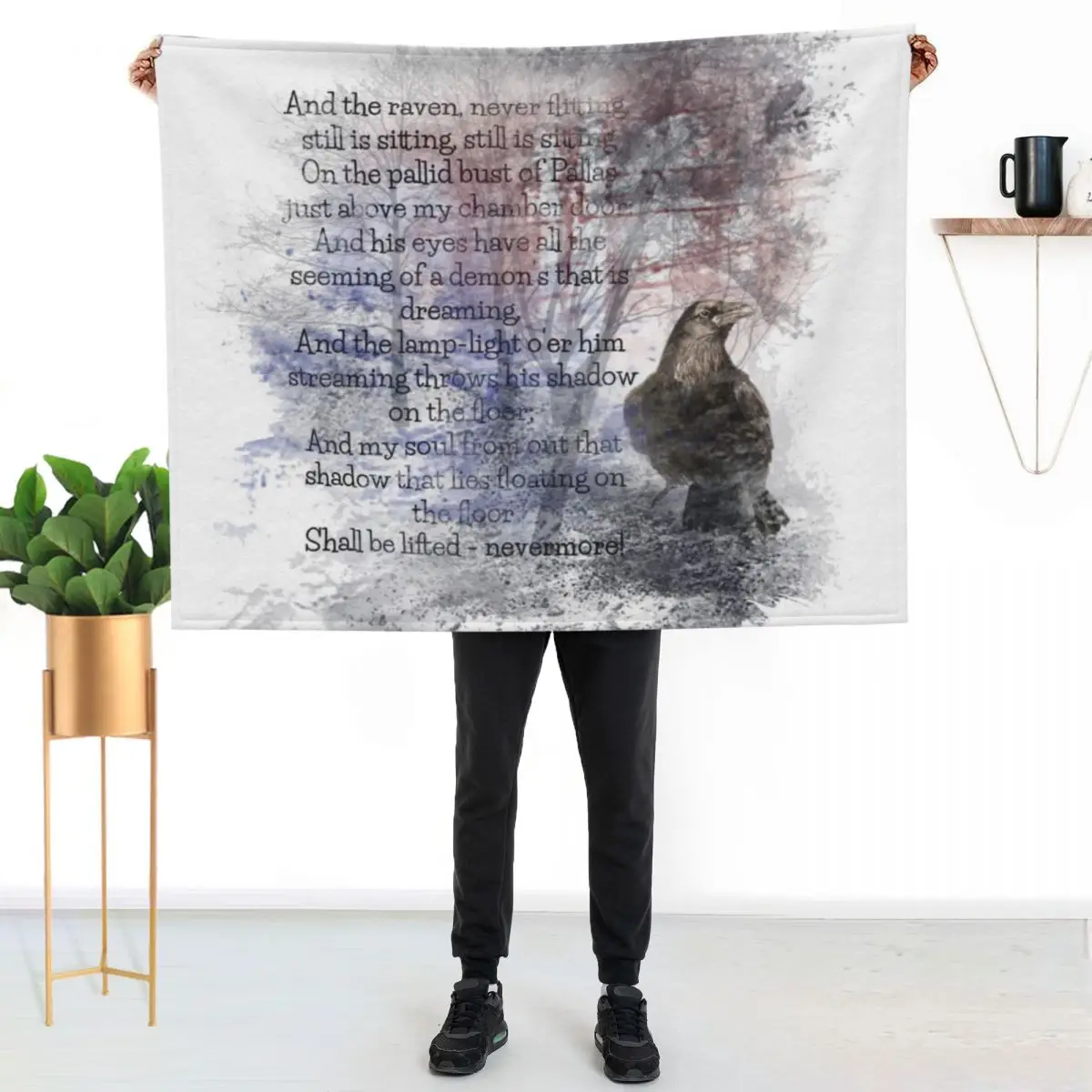 Edgar Allan Poe Poem The Raven Throw Blanket for winter Flannel Custom Sofa Throw wednesday Heavy Blankets