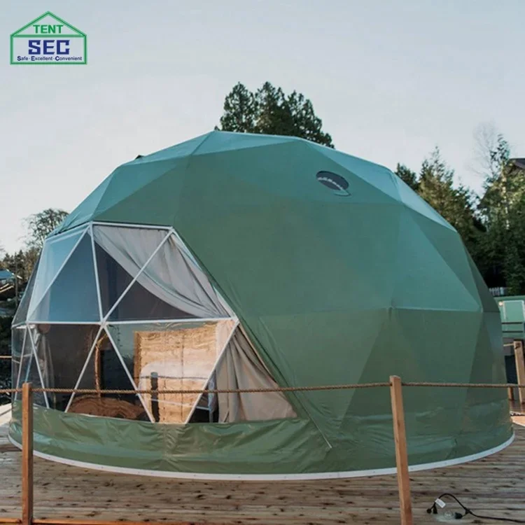 Custom White Round Soundproof Waterproof Outdoor Resort Luxury Camping Hotel Tent Glamping Geodesic Dome Tent