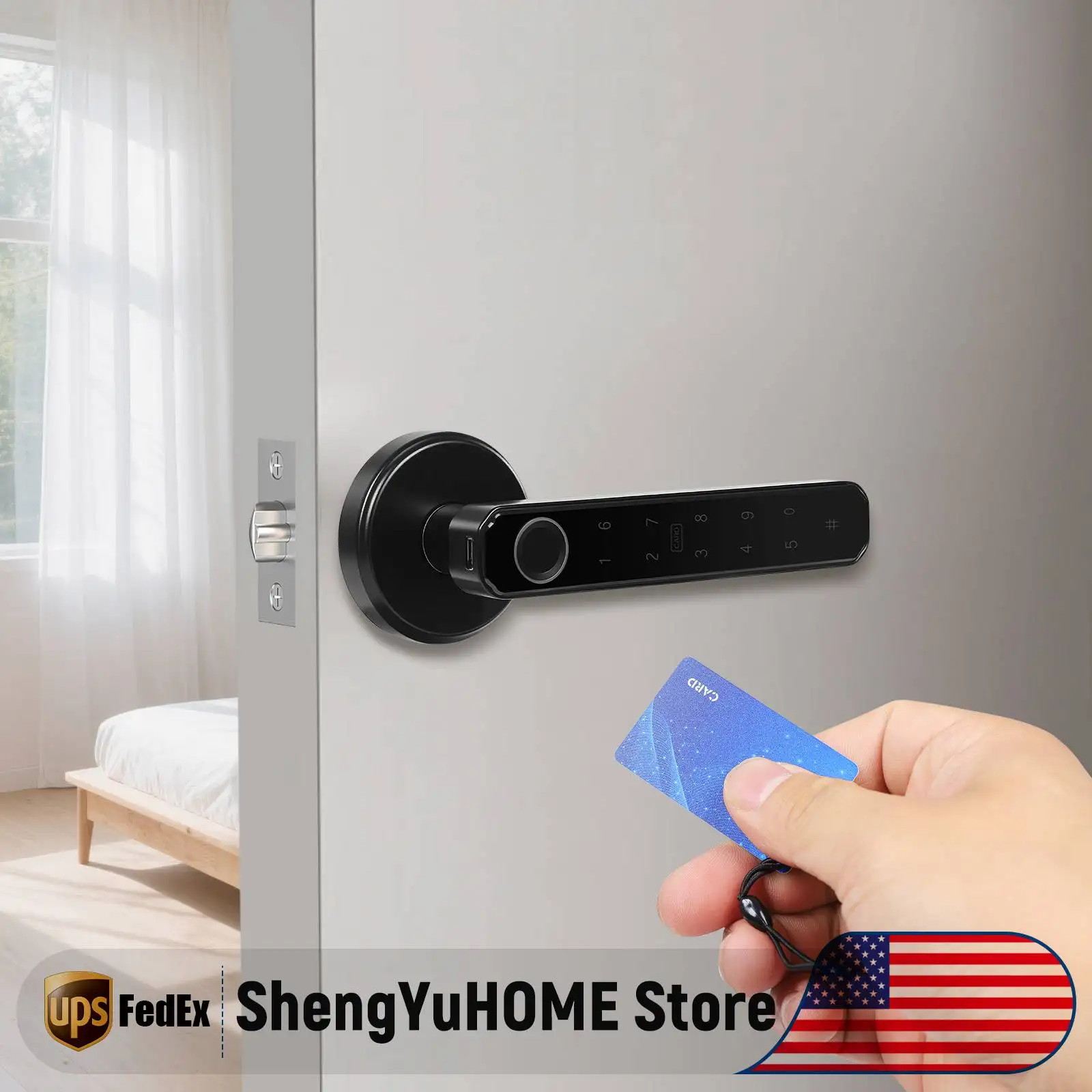 قفل باب ببصمة الإصبع، قفل مقبض الباب الذكي مع لوحة مفاتيح ومفتاح، قفل إلكتروني بيومتري للمنزل والشقة والمكتب والفندق