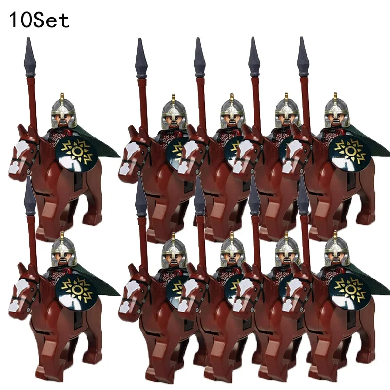 10 Sets de Figuras de Batalla de Caballeros Medievales Oscuros de Sauron, Guerrero de Rohan con Caballo y Espada, Bloques de Construcción, Juguetes Educativos para Niños, Regalos