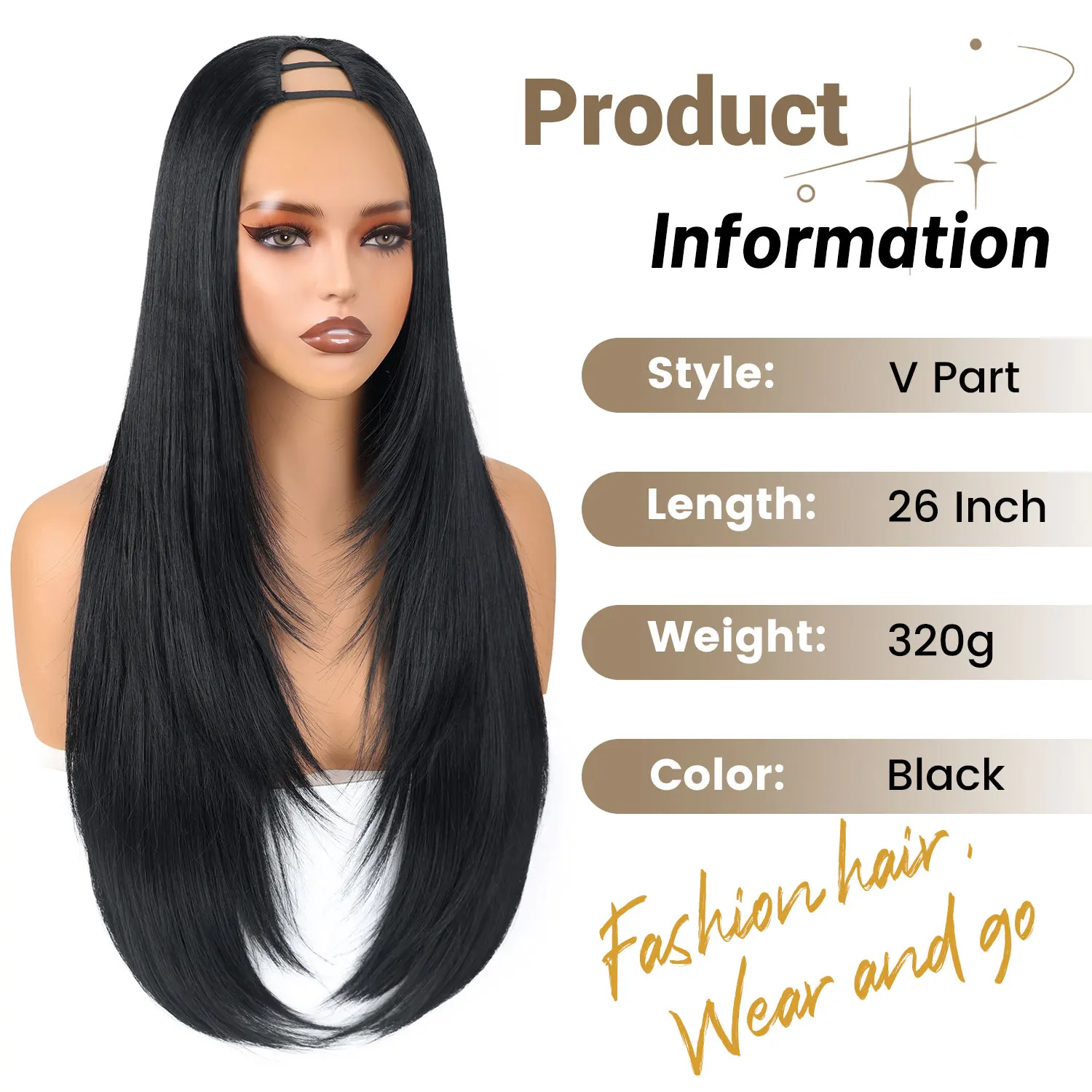 Synthetic Half Wigs Straight Layered V Part for Women Clip in Glueless Realistic Natural Looking Heat Resistant Synthetic Wig