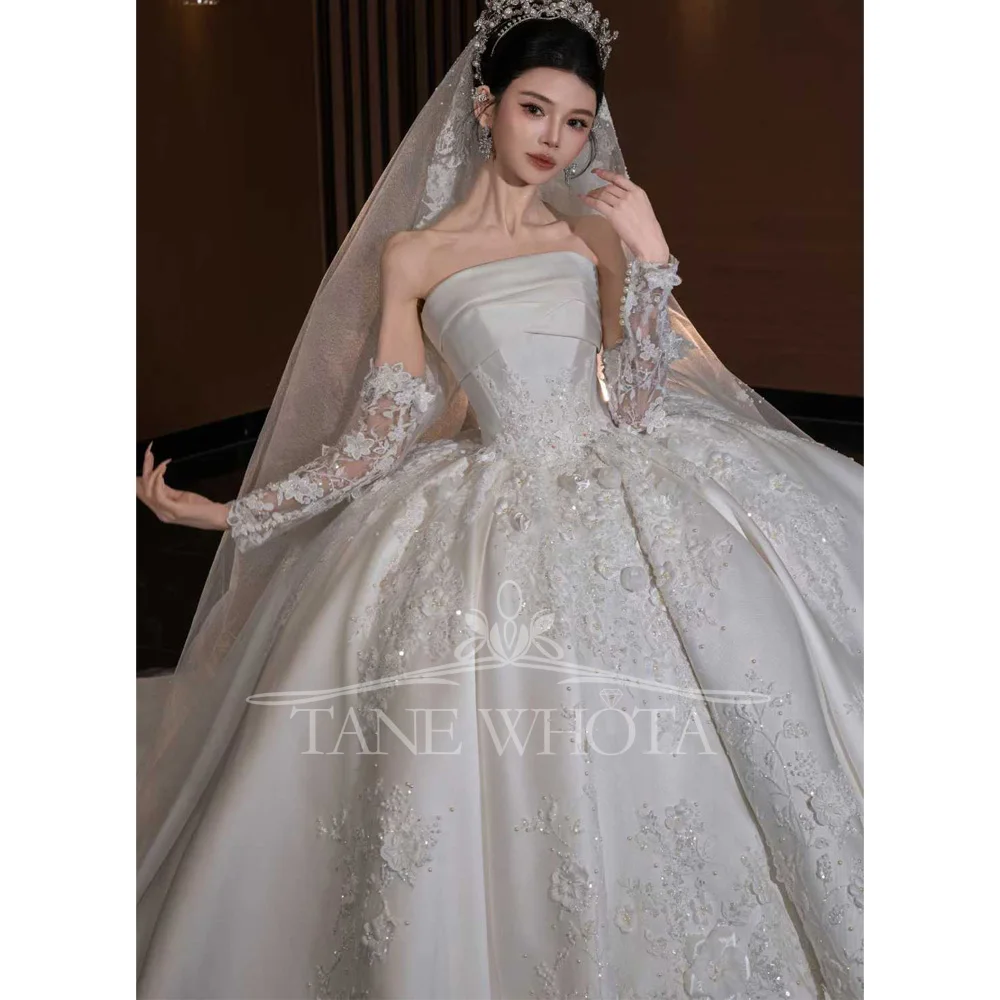Strapless Ball Gown Wedding Dress With Long Sleeves And Sequined Embroidery Customizable 2025 Style Elegant Slubna Suknia
