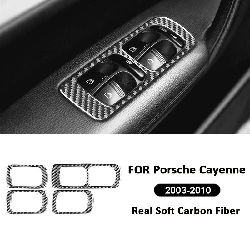 

For Porsche Cayenne 2003-2010 Carbon Fiber Car Power Window Switch Lifter Buttons Panel Frame Interior Decoration Sticker