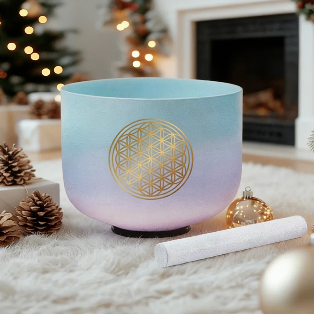 

Hye-eun 8inch Life of Flower Design 528hz C note Frosted Crystal Singing Bowl Meditation Sound Chakra Bowls Musical Instruments