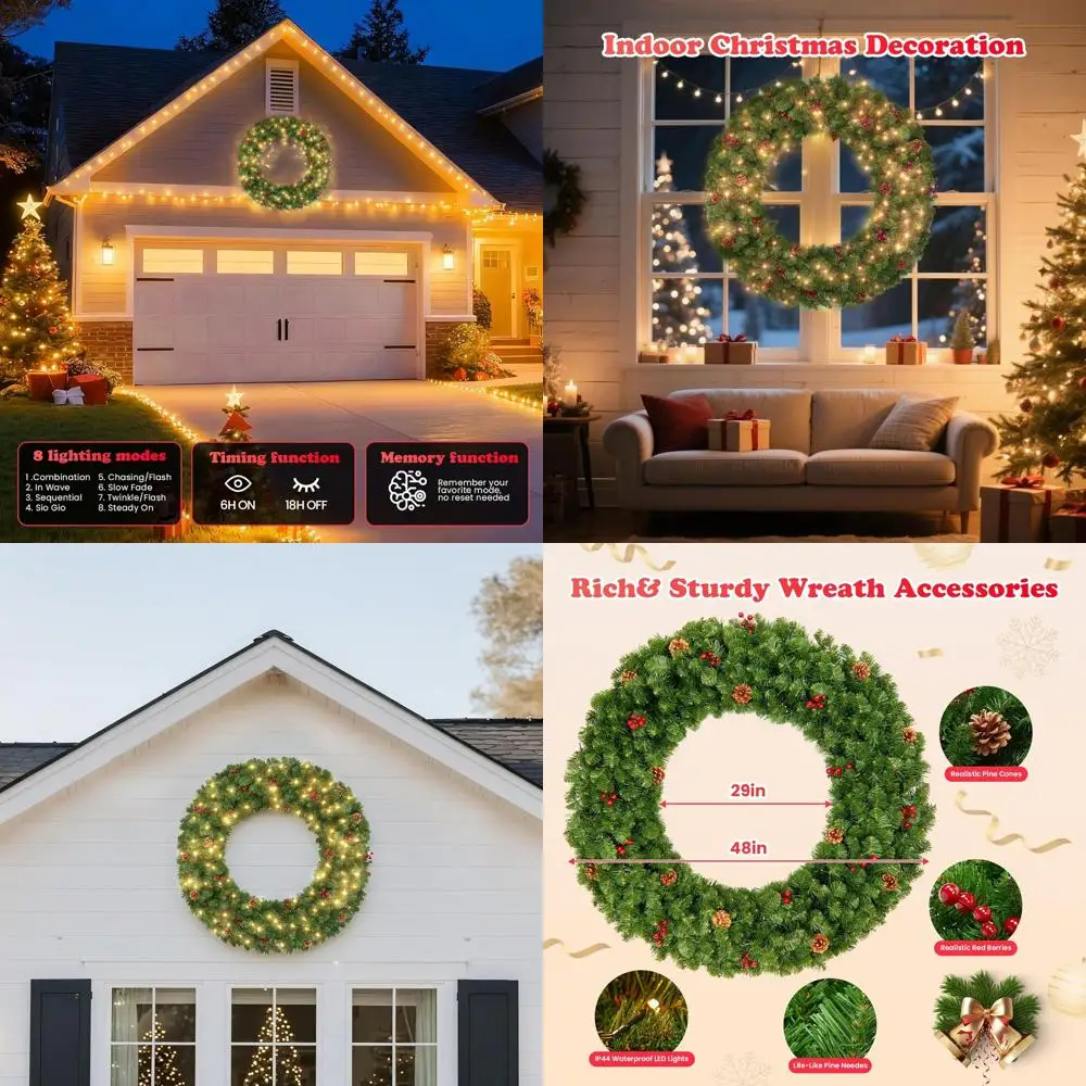 

Искусственный рождественский венок Giant 48 со светодиодной подсветкой и 440 наконечниками из ПВХ — уличный декор