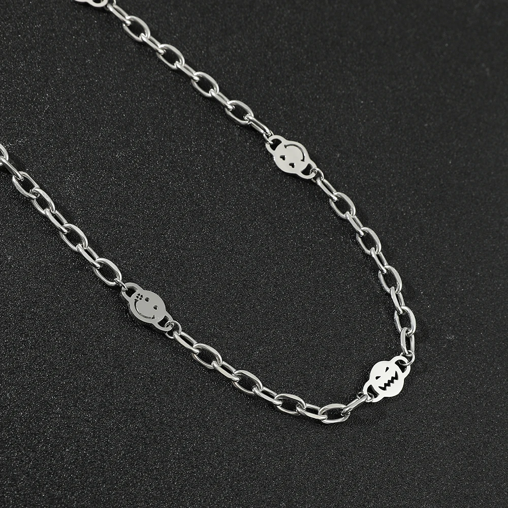 Trendy Hip-Hop Funny Emojis Necklace Hollow Smiley Face Spliced Titanium Steel Pendant Party Jewelry Accessory for Men Women view 2