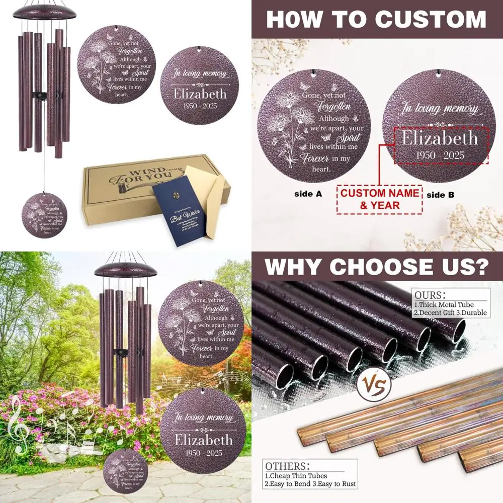 

Personalized Memorial Wind Chimes for Bereavement, Honoring Lost Loved Ones, Commemorative Gifts for Mother's Memory