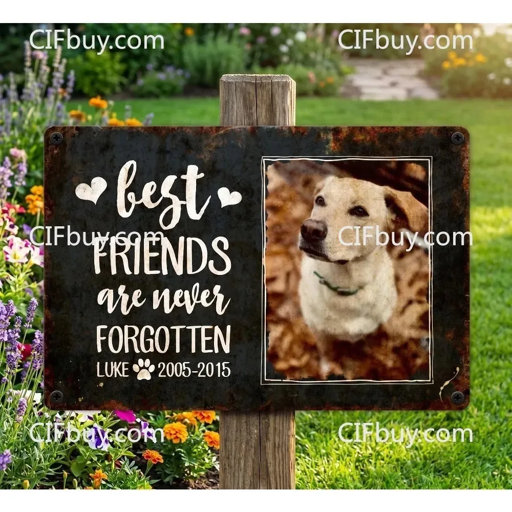 CIFbuy Personalized Pet Memorial 2D Flat Vintage Metal Sign,Custom Dog Photo Name Year Wall Decor Gift (Only For Decoration)