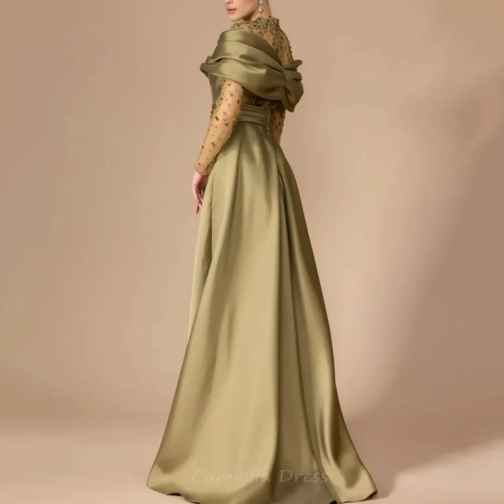 Mother of the Bride Dress Customized Guest Dress Long Sleeve Crystals Vintage Elegant Split Wedding Party Gown vestido invitada
