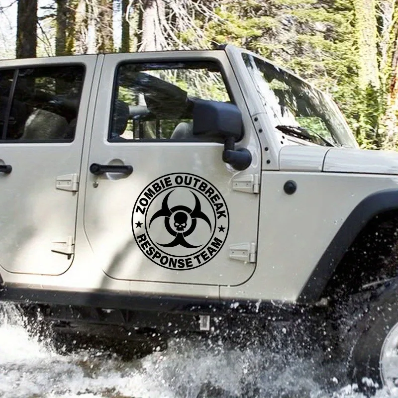 

Мультяшный зомби, команда реагирования на вспышку, автомобильные наклейки, креативные наклейки на дверные ручки автомобиля, двухцветный дизайн, наклейки, виниловые наклейки
