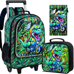 Rolling Backpack for Girls Boys, Kids Roller Wheels School Bookbag with Lunch Bag, Wheeled School Bag for Children