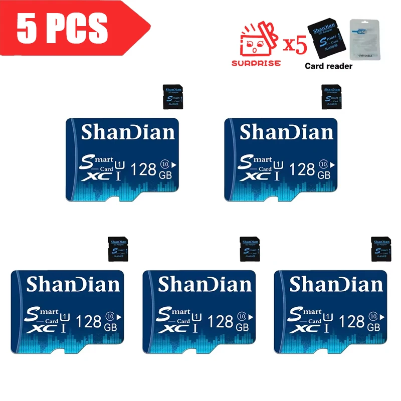 5PCS/lot TF SD Card Class10 Memory 32GB 64GB 128GB High Speed Write Super Compatibility Phone Camera Meomory Card for Phone