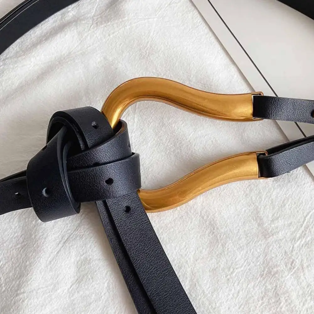 1pc New Women's Belt Leather Skinny Belt for Dress Adjustable Thin Waist Belt Dress Belt with Vintage Golden Buckle Faux Leather