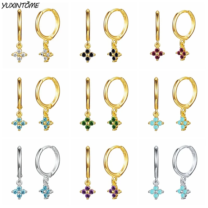 925 Silver Silver Needle Exquisite Four leaf Grass Small Hoop Earrings for Women Cute Butterfly Earrings Fashion Wedding Jewelry