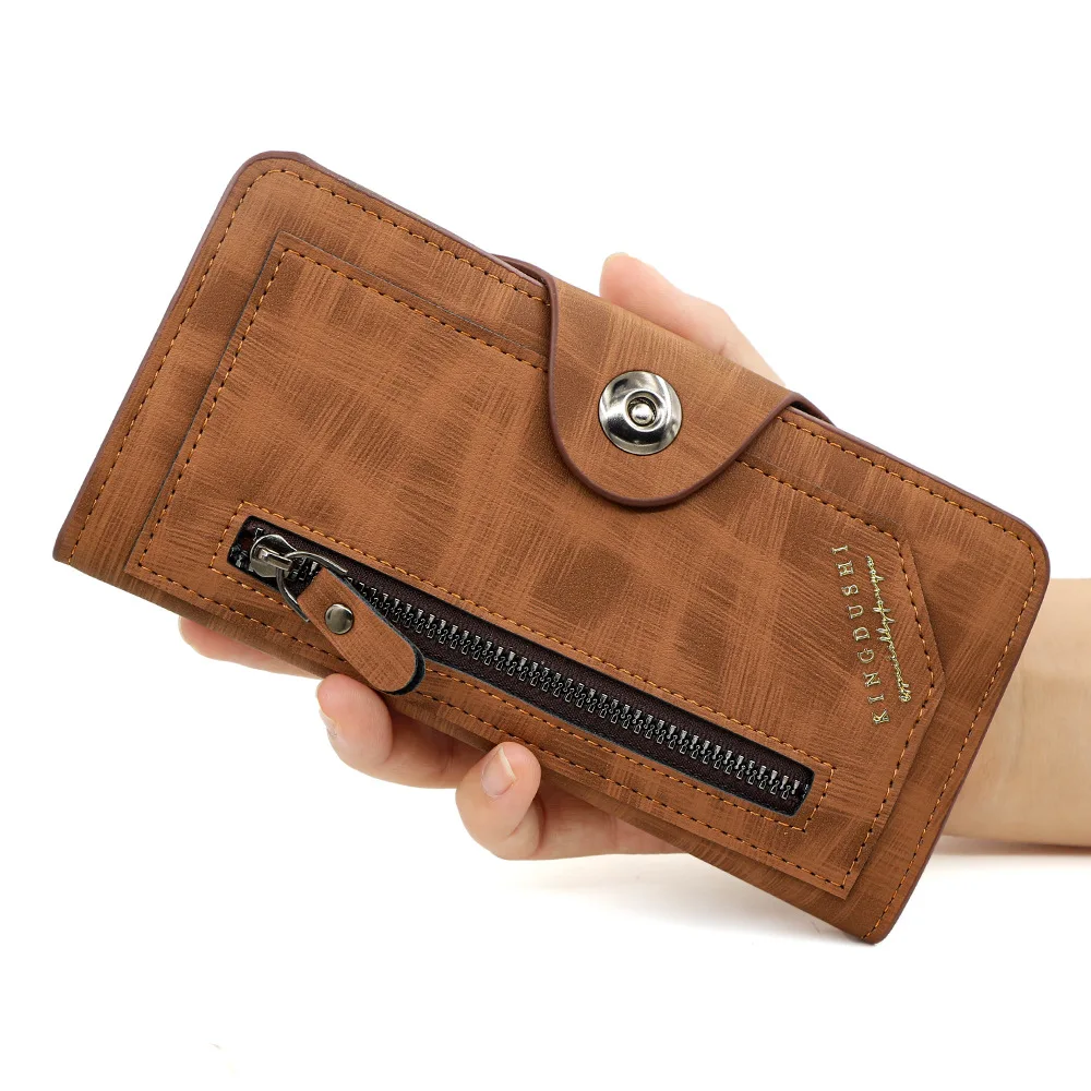 레트로 PU 가죽 남성용 지갑 멀티 카드 슬롯 대용량 자석 버클 지퍼 동전 주머니 포함