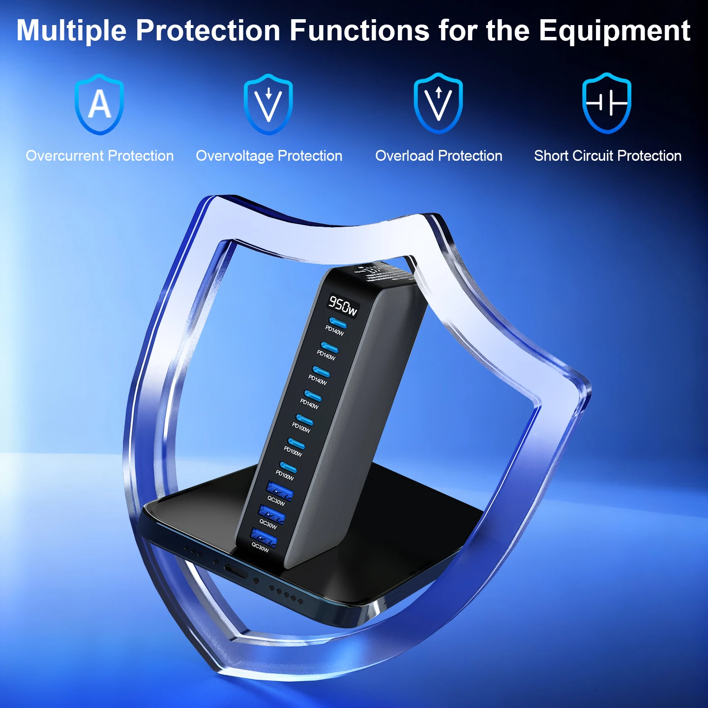 950 واط USB C GaN شاحن 100 واط PD3.0 PPS QC3.0 محطة شحن سريعة متعددة المنافذ لأجهزة الكمبيوتر المحمول آيفون سامسونج ماك بوك برو اللوحي #6