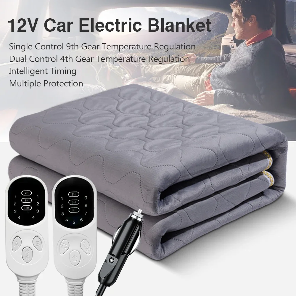 Electric Heat Blanket For RV SUVs Car 12V Plush Thicker Heater Heated Mattress Thermostat Travel Heating Mat Winter Body Warmer