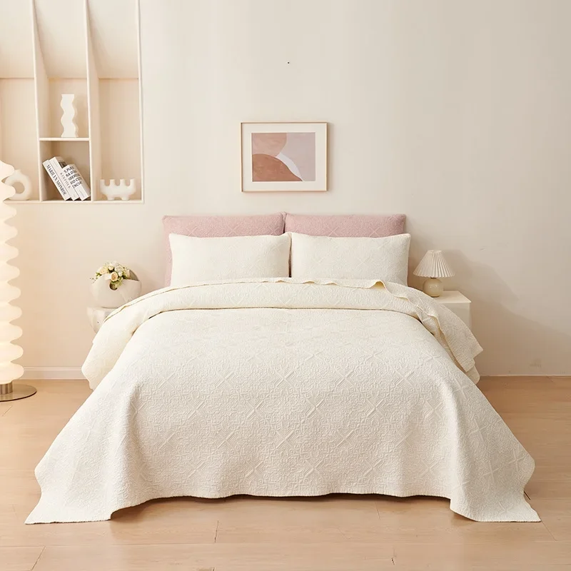 Premium Cotton Quilted Bedspread Set 3-Piece, Embroidered & Extra Soft Queen Size Quilt, 1-Piece All-Season Bed Cover Blanket