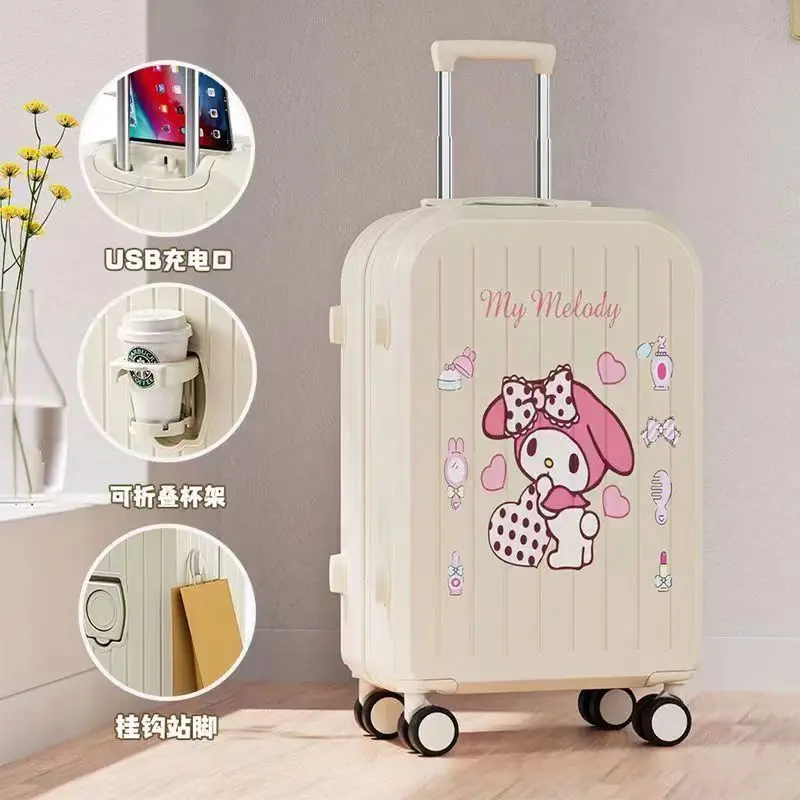 20 22 Inch Sanrios Suitcase Melody Girls Travel Luggage Suitcase Kuromi Cinnamoroll Student Trolley Rolling Fashion Password Box