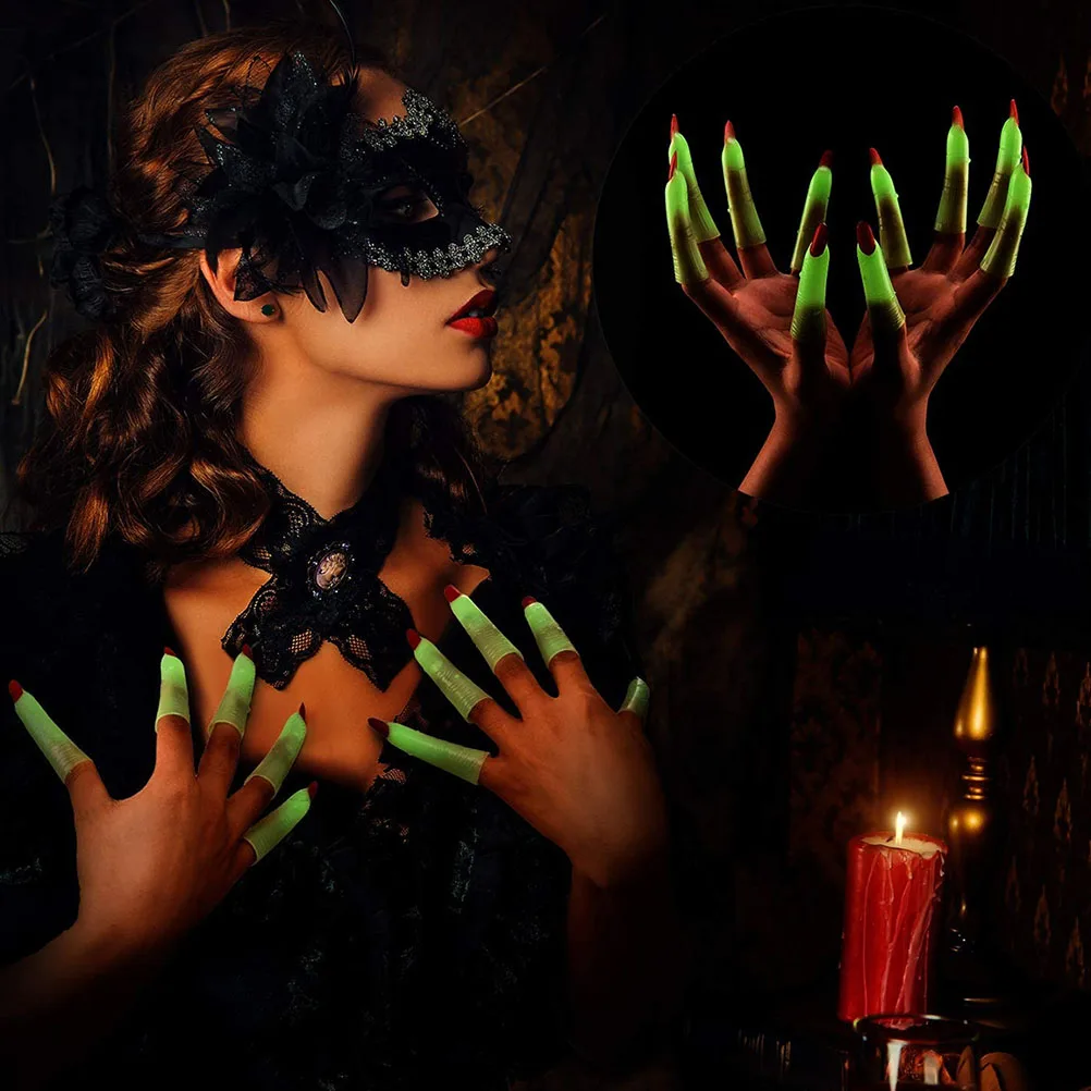 

20pcs Luminous Nail Covers Finger Cots Halloween Decors Fingernail Cosplay Accessories Glow Dark Witch Props Party Supplies