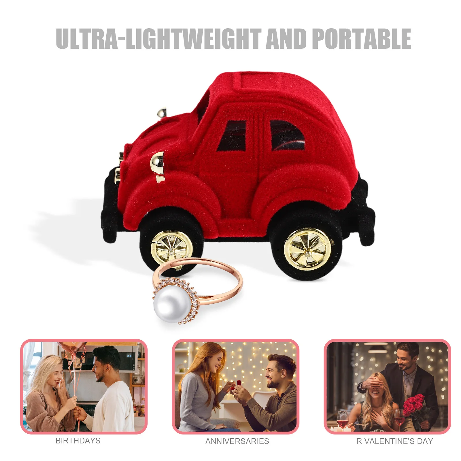 لطيف سيارة خاتم مربع المشاركة اقتراح حالة عيد الحب مجوهرات الزفاف عرض حارس القرط صندوق مجوهرات الدائري
