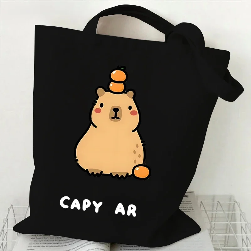 Cute Cartoon Capybara Print Canvas Bag Women's Shoulder Bag Kawaii Capybara Shopping Shopper Ladies Hand Bags Capybaras Tote Bag