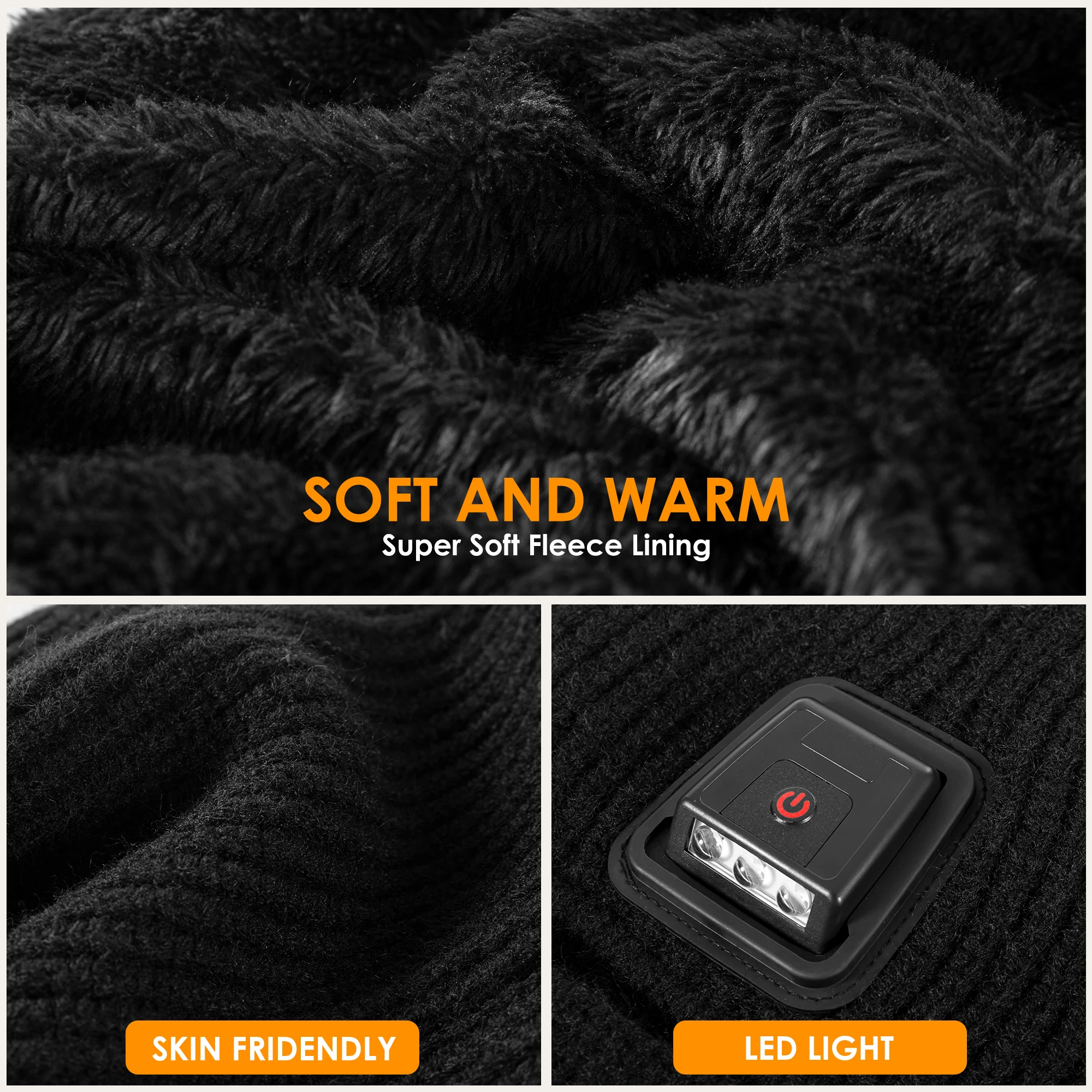 قبعات شتوية خارجية للرجال والنساء، تغطي الوجه والرقبة بالكامل، مقاومة للرياح، دافئة وسميكة، مع أضواء LED قابلة للفصل #3