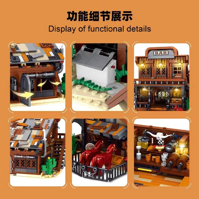 MOC الغربية تحت عنوان بار شارع البيت شارع اللبنات وحدات كاوبوي مدينة المشبك الطوب لغز التعليم لعب الأطفال الهدايا #4