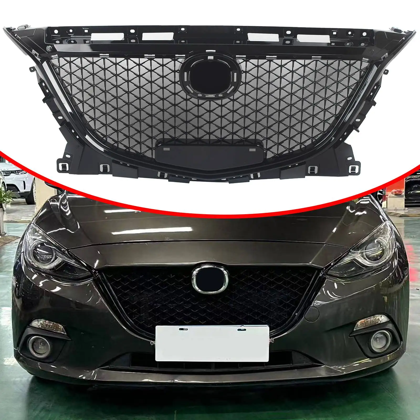 Car Front Grille Racing Grill For Mazda 3 Axela 2014 2015 2016 Honeycomb Style Black Upper Bumper Intake Hood Radiator Mesh Grid