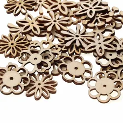 50pcs Mix Wooden Pieces Unfinished Hollow Flower Leaf Cutouts Slice DIY Wooden Art Decoration Home Party Doodle Scrapbooking