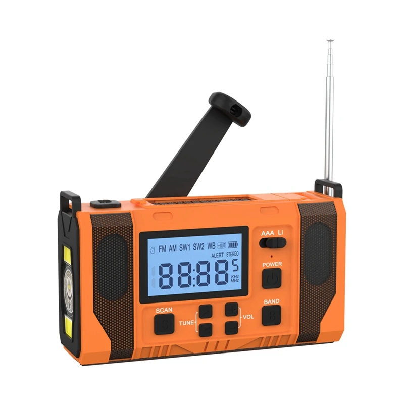 Emergency Weather Radio, 10000Mah Weather Alert Radio Solar Charging, Hand Crank & USB Charged, AM/FM Radio, Fine Workmanship